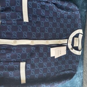 Navy and Cream Patterned Cardigan